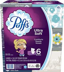 img 2 attached to 🤧 Puffs Ultra Soft Facial Tissues - 6 Family Boxes, 124 Tissues per Box