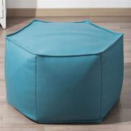 🪑 higogogo hexagonal faux leather pouf ottoman - large footrest stool for living room, bedroom - easy to clean - 23.6x23.6x14.2 inch - turquoise logo