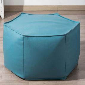 img 4 attached to 🪑 Higogogo Hexagonal Faux Leather Pouf Ottoman - Large Footrest Stool for Living Room, Bedroom - Easy to Clean - 23.6X23.6X14.2 inch - Turquoise