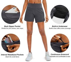 img 3 attached to 🏃 Soothfeel Women's Running Shorts with Zip Pocket - Quick Dry High Waisted Athletic Workout Shorts for Women with Liner - 5 inch