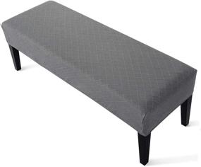 img 4 attached to 🪑 YISUN Jacquard Dining Room Bench Covers: Stretch Spandex Upholstered Slipcover in Light Grey - Removable, Washable, Anti-Dust Protectors for Dining Benches