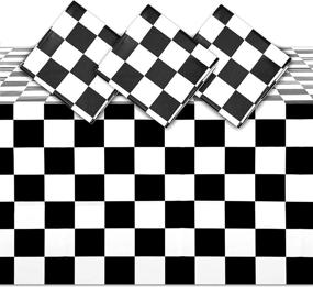 img 4 attached to Checkered Plastic Tablecloth Black White