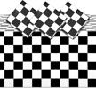 checkered plastic tablecloth black white logo