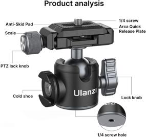 img 2 attached to 📷 ULANZI U-80L Tripod Ball Head: 360° Rotating Metal Mount with Quick Release Plate & Cold Shoe - Supports 22lbs/10kg Load for 1/4" Tripods, Monopods, DSLRs, Cameras