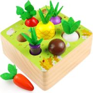 🧩 montessori toddler toys for 1-2 year old boys and girls | wooden baby toys: farm harvest game, educational fine motor skills development | ages 1-3 | shape sorting & counting puzzle with 7 sizes of vegetables and fruits logo