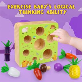 img 2 attached to 🧩 Montessori Toddler Toys for 1-2 Year Old Boys and Girls | Wooden Baby Toys: Farm Harvest Game, Educational Fine Motor Skills Development | Ages 1-3 | Shape Sorting & Counting Puzzle with 7 Sizes of Vegetables and Fruits