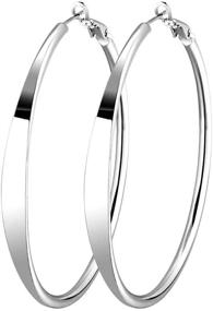 img 4 attached to 💎 Stylish uPrimor Rhodium Plated Hoop Earrings for Women and Girls, Sizes 35mm to 60mm