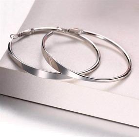 img 2 attached to 💎 Stylish uPrimor Rhodium Plated Hoop Earrings for Women and Girls, Sizes 35mm to 60mm