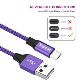 img 2 attached to 🔌 Премиум набор кабелей для зарядки Micro USB - Сагмок Пурпурный Android зарядный шнур, нейлоновая оплетка | 4 штуки (10 футов, 10 футов, 6 футов, 2 фута) | Samsung S7 S6 Edge, Kindle, Note 5 | Смартфон, MP3, планшет и другие