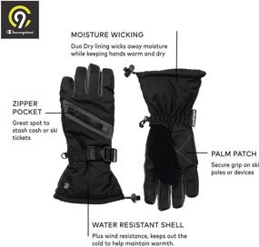 img 1 attached to 🧤 C9 Champion Kids Waterproof Adjustable Winter Glove with Zippered Pocket, Reflective Detail and Nose Wipe - Black, Boys Size 4/7