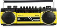 riptunes retro bluetooth boombox: cassette player, recorder, am/fm/sw radio, usb, sd, yellow logo