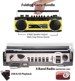 img 2 attached to Riptunes Retro Bluetooth Boombox: Cassette Player, Recorder, AM/FM/SW Radio, USB, SD, Yellow