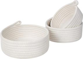 img 4 attached to 📦 MINTWOOD Design Set of 3 Cotton Rope Nesting Bowls - Versatile Catch All Baskets for Closets, Shelves, and Tables - Mini Organizer for Small Accessories, White