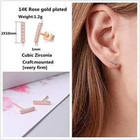 img 1 attached to 💎 Dainty 14K Gold Plated Huggie Studs - 4 Pairs Jewelry Set for Women/Girls, featuring Cubic Zirconia