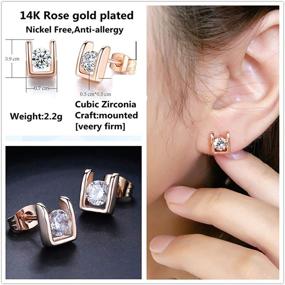 img 2 attached to 💎 Dainty 14K Gold Plated Huggie Studs - 4 Pairs Jewelry Set for Women/Girls, featuring Cubic Zirconia