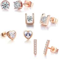 💎 dainty 14k gold plated huggie studs - 4 pairs jewelry set for women/girls, featuring cubic zirconia logo