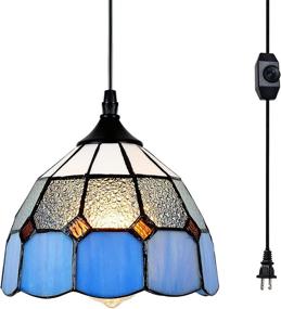 img 4 attached to 🔌 Stepeak Tiffany Style Plug in Pendant Light Mini Chandelier with 16.4 Ft Hanging Cord and On/Off Dimmer Switch, Vintage Swag Ceiling Lamp for Dining Room, Bedroom or Porch (7.9 Inches in Width)