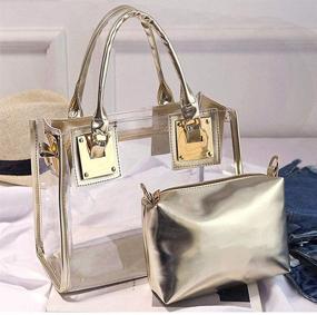 img 2 attached to 👜 Rullar Women's 2-Piece Small Clear Tote Beach Shoulder Bag - Transparent PVC Satchel Handbag with Top Handle - Stylish Purse