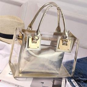 img 1 attached to 👜 Rullar Women's 2-Piece Small Clear Tote Beach Shoulder Bag - Transparent PVC Satchel Handbag with Top Handle - Stylish Purse