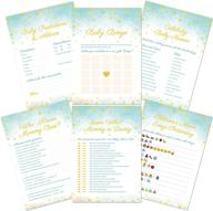 premium gold shiny stars baby shower games set - 6 games x 50 guests (300 sheets) - fun & sophisticated activities for girls and boys logo