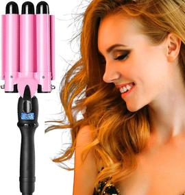 img 4 attached to Effortless Waves: 3 Barrel Curling Iron Wand 25mm Hair Waver Hair Curler with LCD Temperature Display