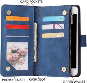 img 3 attached to 👜 Vintage PU Leather Wallet Case for iPhone 7 Plus and iPhone 8 Plus - Magnetic Closure Handbag with Zipper Pocket, Kickstand, Card Holder Slots, Wrist Strap - Blue Color