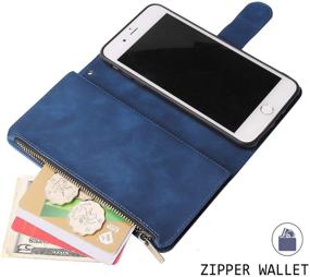 img 1 attached to 👜 Vintage PU Leather Wallet Case for iPhone 7 Plus and iPhone 8 Plus - Magnetic Closure Handbag with Zipper Pocket, Kickstand, Card Holder Slots, Wrist Strap - Blue Color