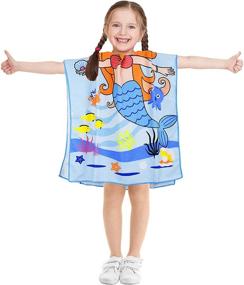 img 4 attached to Пляжное полотенце Suluia Mermaid Ocean Kids: идеальный плащ-пончо с капюшоном для девочек - мультяшный милый, мягкий микрофибровый сарафан для плавания, ванны и путешествий.