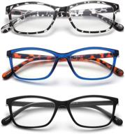 👓 yuluki 3 pack blue light blocking reading glasses - lightweight comfortable rectangle readers for men women - fashion eyeglasses 1.50 logo