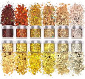 img 4 attached to Laza 120g Body Glitter Chunky Nail Mixed Holographic Hexagon Kit Gold Festival Sequin for DIY Decoration Drops - Golden Year (12 Boxes)