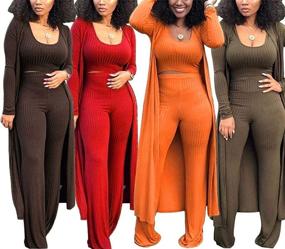 img 3 attached to 👚 LKOUS Women's 3-Piece Loungewear Set: Solid Long Sleeve Open Front Long Coat, Crop Tank Top, and Leggings