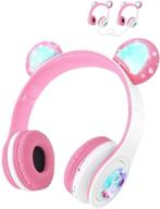 woice kids wireless headphones: bluetooth 85db volume limiting, led lights & music sharing, over ear for girls and boys with mic - pink logo