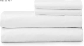 img 3 attached to 🛏️ Welhome Soft Finish 100% Cotton Percale Sheet Set, King Size, White, 300 Thread Count, Deep Pocket Fitted Sheet - Fits Mattress Up to 18", Soft and Cool, Breathable, Durable - Easy Fit