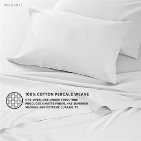 img 1 attached to 🛏️ Welhome Soft Finish 100% Cotton Percale Sheet Set, King Size, White, 300 Thread Count, Deep Pocket Fitted Sheet - Fits Mattress Up to 18", Soft and Cool, Breathable, Durable - Easy Fit