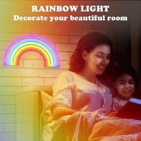 img 3 attached to 🌈 AIZESI Rainbow Night Light - Rainbow Neon Sign Light with 5 Colors - Battery or USB Operated - Table LED Lights for Girls Bedroom - Hanging Wall Party Decoration