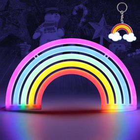 img 4 attached to 🌈 AIZESI Rainbow Night Light - Rainbow Neon Sign Light with 5 Colors - Battery or USB Operated - Table LED Lights for Girls Bedroom - Hanging Wall Party Decoration