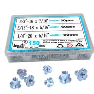 🔩 150pcs zinc plated steel t-nut assortment kit 1/4"-20, 5/16"-18, 3/8"-16 for wood, rock climbing holds, cabinetry, furniture, t-nuts 4 pronged tee blind nuts logo