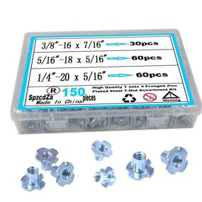 img 4 attached to 🔩 150pcs Zinc Plated Steel T-Nut Assortment Kit 1/4"-20, 5/16"-18, 3/8"-16 for Wood, Rock Climbing Holds, Cabinetry, Furniture, T-Nuts 4 Pronged Tee Blind Nuts