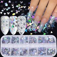 nail art glitter sequins: 12 grids holographic laser 🌟 silver decals and 3d stickers for acrylic nails – manicure accessories logo