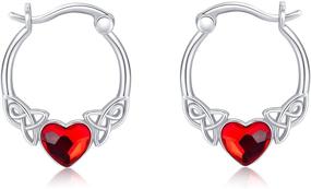 img 4 attached to 💎 Austrian Crystal Irish Celtic Earrings: 925 Sterling Silver Love Heart Crystal Hoop Huggie Earrings for Women Girls - Perfect Birthday & Christmas Gift