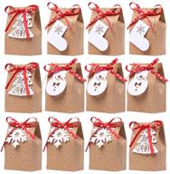 🎁 набор из 12 шт. праздничных пакетов ourwarm для рождественских подарков: бумажные пакеты с ярлыками и лентами, новогодние пакеты для сладостей на вечеринку, праздничные пакеты размером 5x3x7 дюймов. логотип
