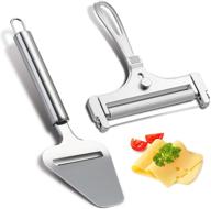 🧀 adjustable stainless steel wire cheese slicer and cheese plane tool - ideal for soft, semi-hard, and hard cheeses in kitchen cooking - grey logo