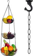 🍎 black 3-tier hanging fruit basket & vegetable storage wire rack with 16" fixture chain and ceiling hook – ideal for fruit, veggies, snacks, and household items логотип