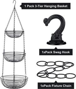 img 2 attached to 🍎 Black 3-Tier Hanging Fruit Basket & Vegetable Storage Wire Rack with 16" Fixture Chain and Ceiling Hook – Ideal for Fruit, Veggies, Snacks, and Household Items