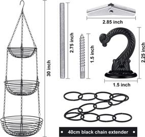 img 3 attached to 🍎 Black 3-Tier Hanging Fruit Basket & Vegetable Storage Wire Rack with 16" Fixture Chain and Ceiling Hook – Ideal for Fruit, Veggies, Snacks, and Household Items