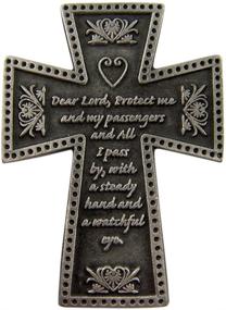 img 1 attached to ✝️ Enhance Safety and Faith with the Fine Pewter Catholic Motorist Prayer Cross Auto Visor Clip, 2 1/4 Inch