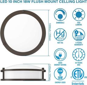 img 3 attached to 🔆 ZAGO 10 Inch LED Flush Mount Ceiling Light Fixture, Dimmable, Switchable CCT (2700K/3000K/3500K/4000K/5000K), 120V, 18W=120W, Oil Rubbed Bronze, High Color Rendering, Kitchen, Stairwell, Hallway, Bathroom, ETL Listed