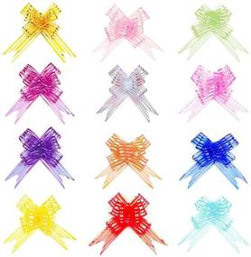 img 4 attached to 🎁 Premium Mixed Color Ribbon Bows - 24 Big Bows for Gift Baskets & Wrapping Presents - Large 50mm Pull Bows for Christmas Flower Packs - Pink & White Organza Pulled Bow