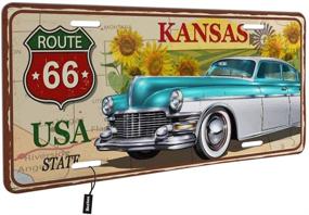 img 3 attached to Кожух лицензионных номеров Beabes Kansas Route 66 США: Декоративные кожухи для лицензионных номеров с винтажными автомобилями и подсолнухами 🌻 для автомобиля, подарок в виде лицензионных номеров с автомобилями для автомобиля, даровательские автономера - синий и белый, для мужчин и женщин - 6x12 дюймов