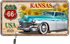 img 2 attached to Кожух лицензионных номеров Beabes Kansas Route 66 США: Декоративные кожухи для лицензионных номеров с винтажными автомобилями и подсолнухами 🌻 для автомобиля, подарок в виде лицензионных номеров с автомобилями для автомобиля, даровательские автономера - синий и белый, для мужчин и женщин - 6x12 дюймов